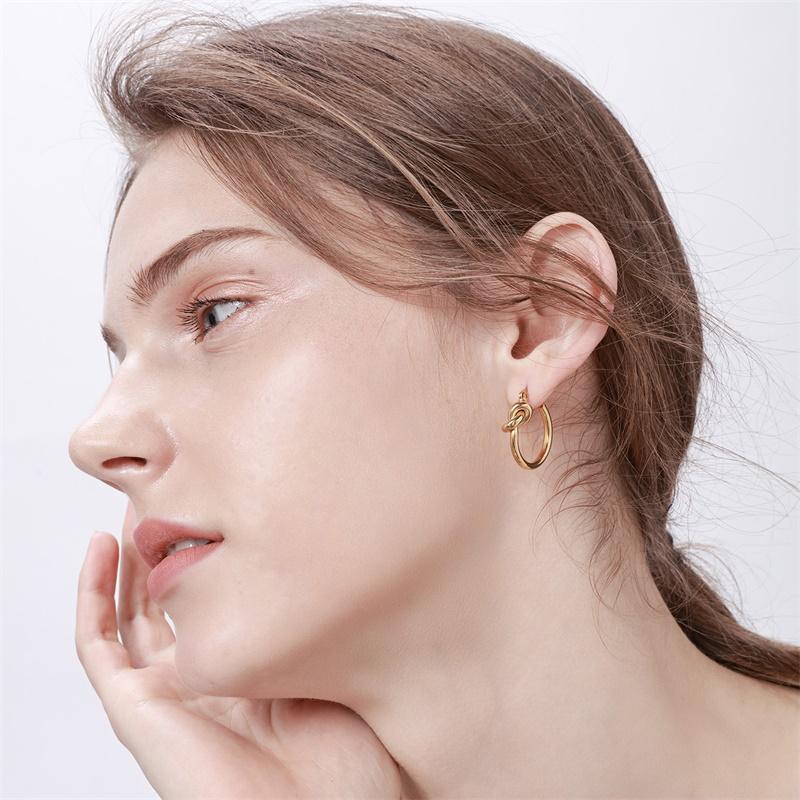 Schicke goldfarbene Knoten-Creolen für Damen, Hochzeits-, Geburtstagsfeier-Geschenk, Schmuck