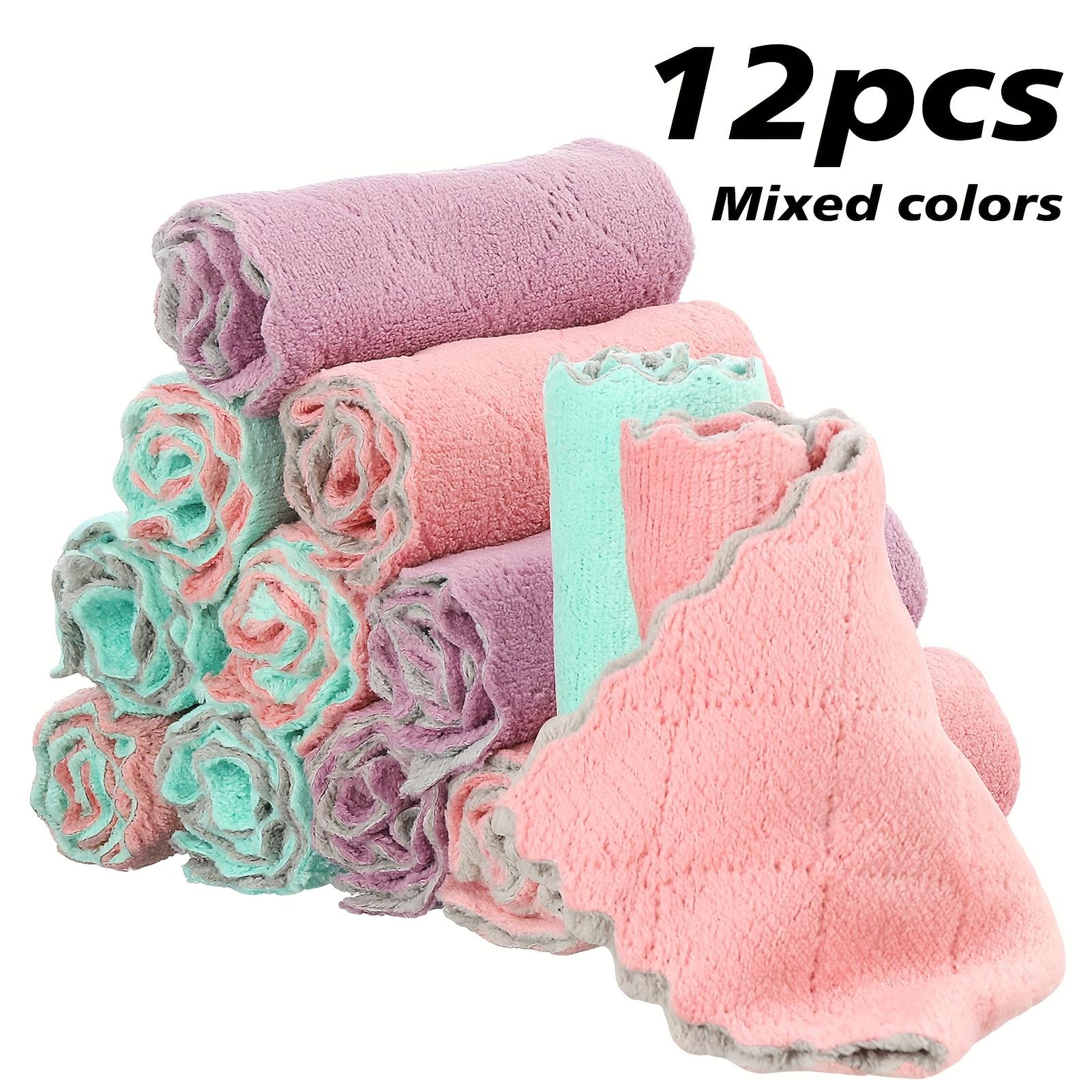 12 Microfiber dishwashing cloth Thickened coral fleece double-sided dishcloth Soft absorbent towel Powerful stain removal Scouring 12Pieces