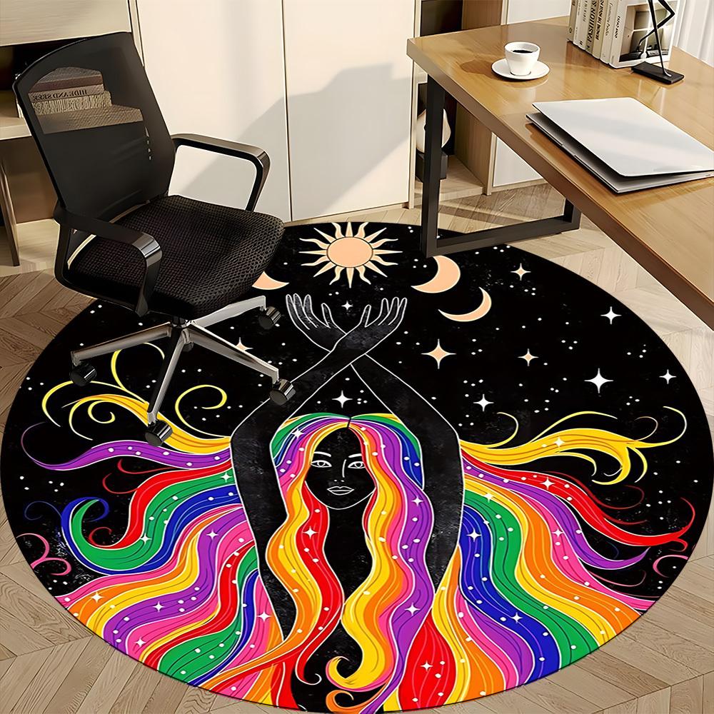 1PC Celestial Balance Office Round Rug, Non Slip, Soft and Durable Office Rug for Interior Decoration, Perfect for Office