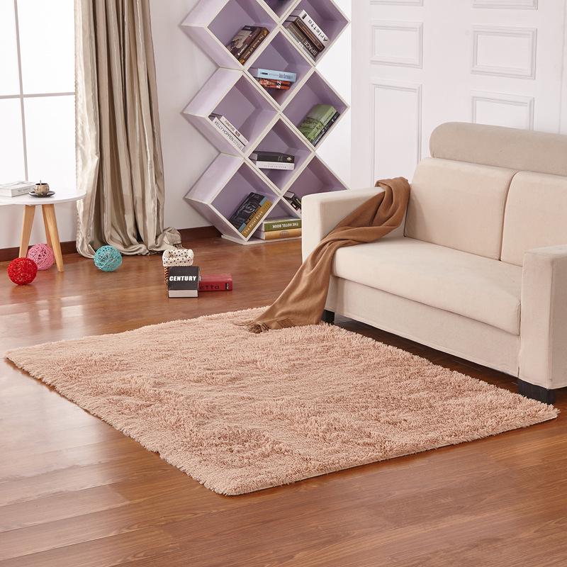 Simple Solid Color Silk Plush Tie-dye Long-haired Tea Mat Living Room Bedroom Balcony Household Carpet Floor Mat