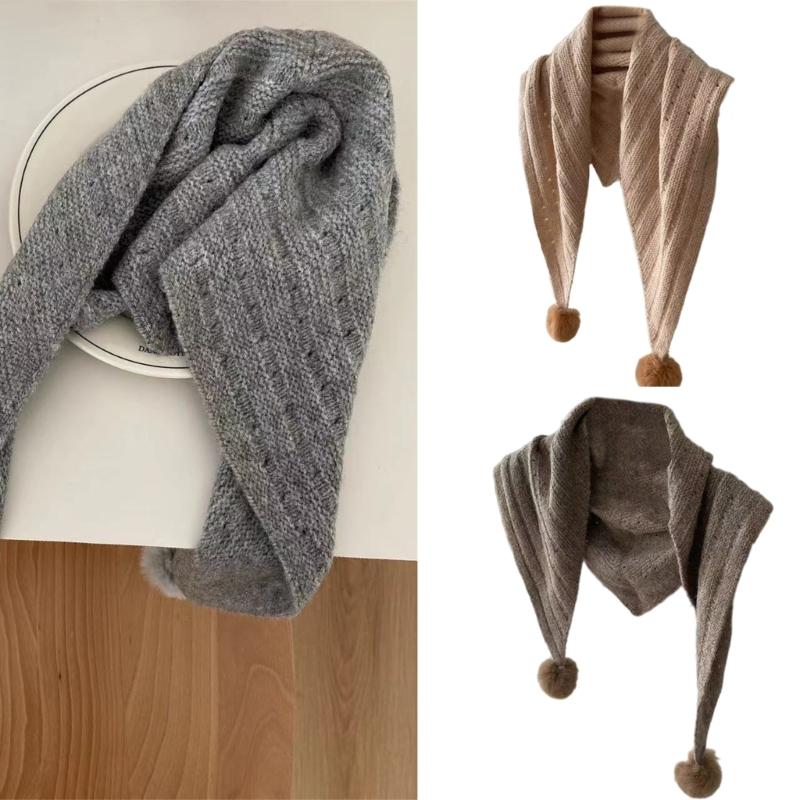 Multipurpose Shawl with Pompoms for Indoor Outdoor Windproof Accessory Neckwear Knitted Scarf Shoulder Wrap Neckwear