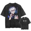Japan Anime Jujutsu Kaisen Gojo Satoru Print Washed Tshirt Men Pure Cotton Tshirts Manga Casual T Shirt Harajuku Top Streetwear