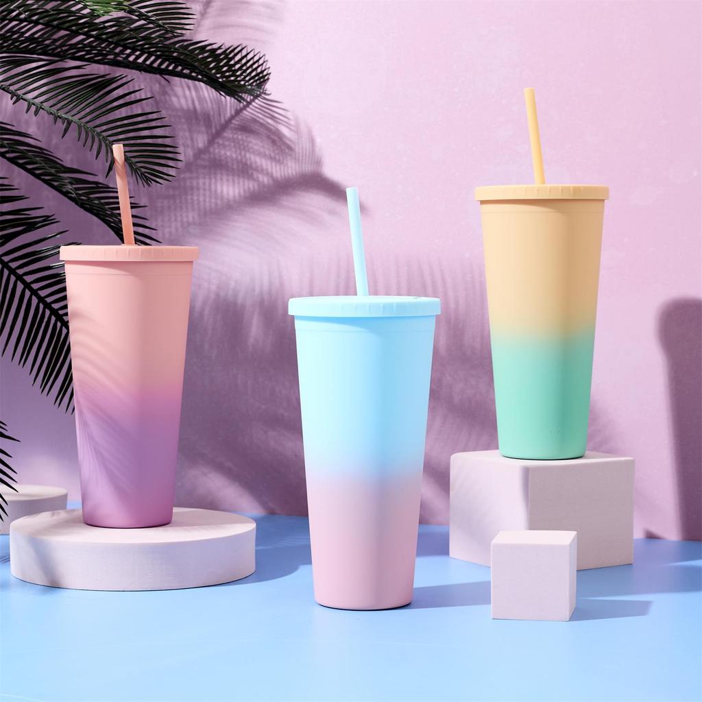 Tie-Dye Pp 700 Ml Blue-Pink Straw Cup