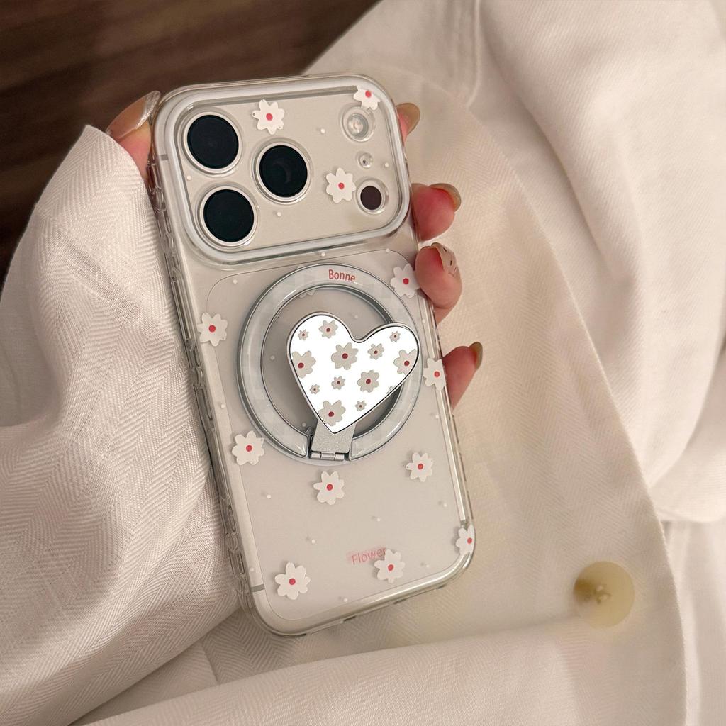 Flower Heart Stand Phone Case for iPhone 16, iPhone 17, iPhone 17 Pro Max