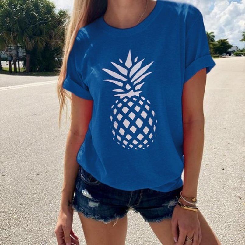 Sommer Mode Kurzarm Rundhals Ananas Print T-Shirt Damen Kurzarm