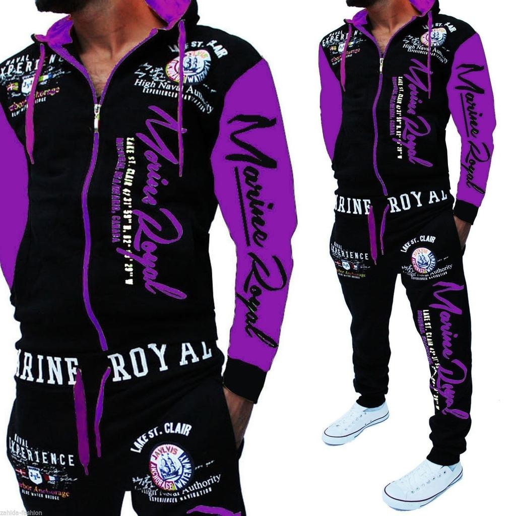 Mens Casual Cardigan Long Sleeved Hooded Sweater Youth Mens Set