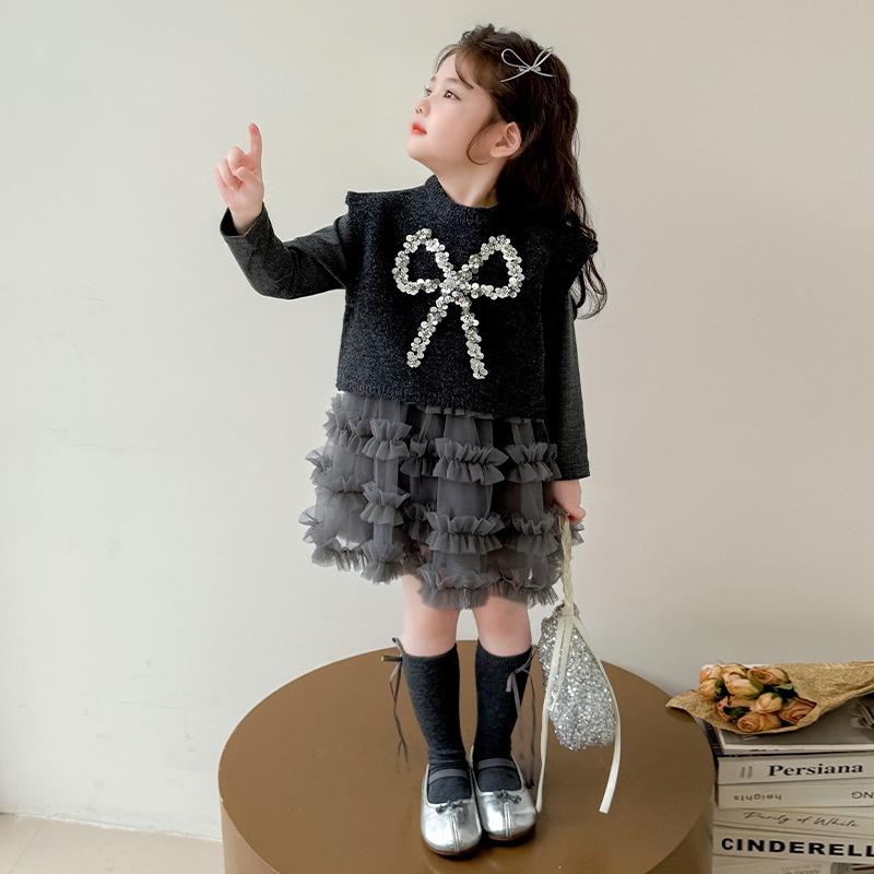 

Комплект для девочек на осень 2025 года: вязаный жилет и юбка из тюля - модное платье принцессы 140cm