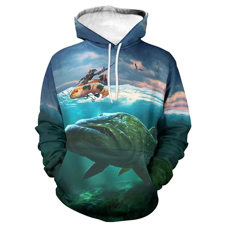 Fishing Fish 3D Print Men Hoodies Streetwear Fashion Sweatshirt Autumn And Spring Clothes