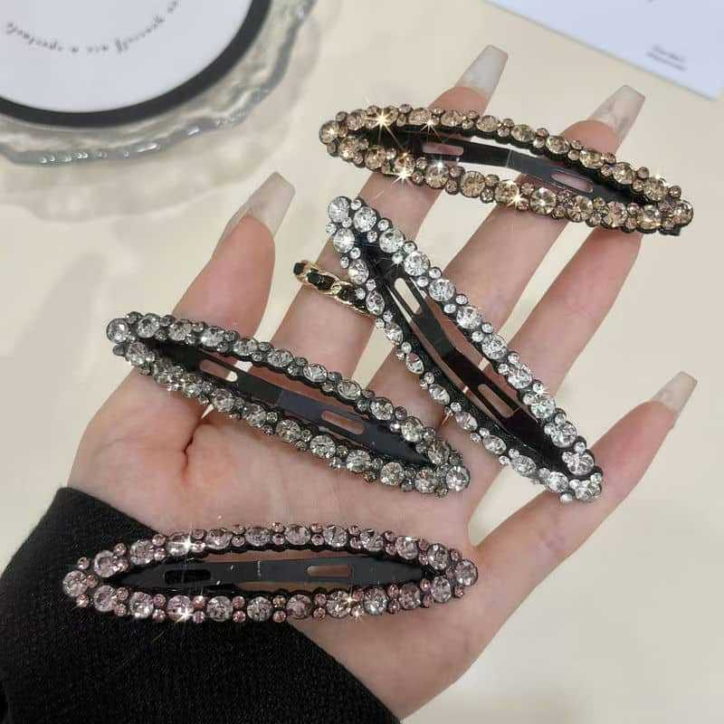 2pcs/set Rhinestone Hair Clips Long Barrettes Colorful Crystal Oval Geometric Side Pins Bling Hairpin Women Hair Accessories