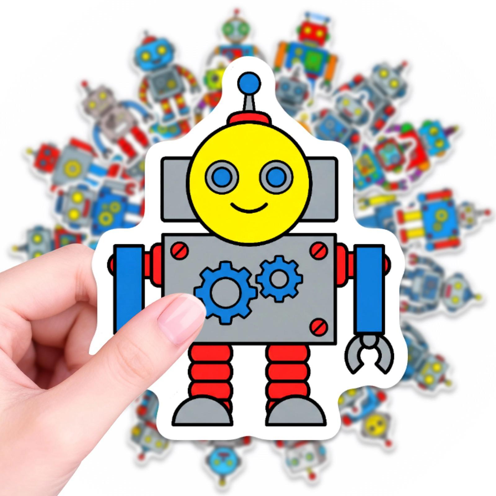

50/100 Pcs Cartoon Colorful Robot Stickers, Waterproof Self-Adhesive DIY for Student Scrapbook Guitar Skate Phone Abstract Decal