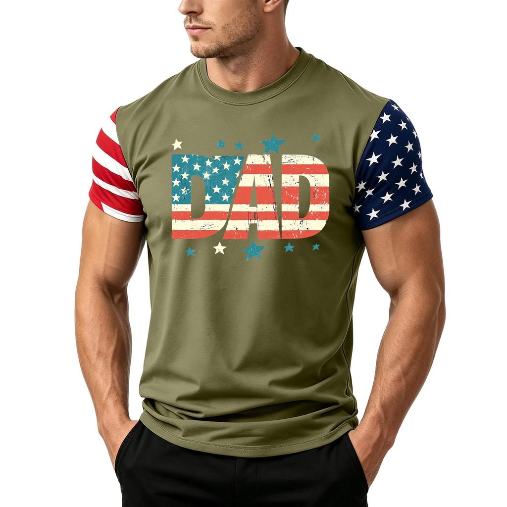 Men's Loose Fit Short Sleeve T Shirt Dad Print American Flag Sleeves Casual Summer Daily Wear Top for Fathers Day Independence Day