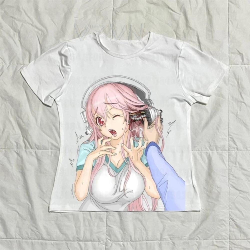 Киберпанк Механическая Наушники Super Sonico Винтажная Футболка | Унисекс Аниме Уличная Одежда Футболка 4XL