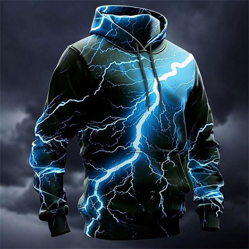 3D Printed Fashion Lightning Hoodies For Men Women Colorful Pattern Long Sleeves Casual Hooded Tops Pullovers Loose Sweatshirts
