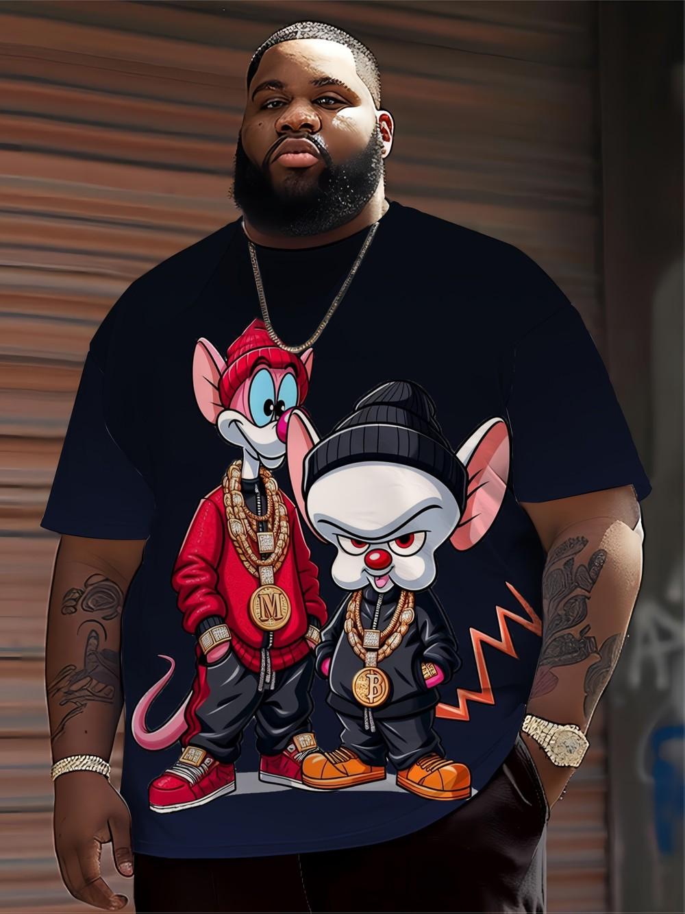 

Men s Hip Hop Cartoon Animal Printed Round Neck T-shirt 100% Polyester Fabric Summer Street Top Suitable for Daily Wearing XL