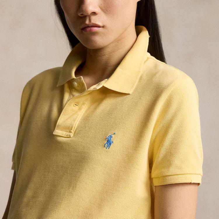 Polo Ralph Lauren SS24 Solid Color Small Pony Embroidered Straight Casual Short Sleeve Polo Shirt Women tops Yellow WMPOKNINB920164-700