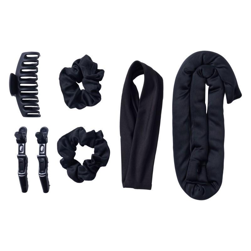 

Набор для завивки без нагрева: Плойка, резинка для волос, заколка и повязка на голову для легких локонов