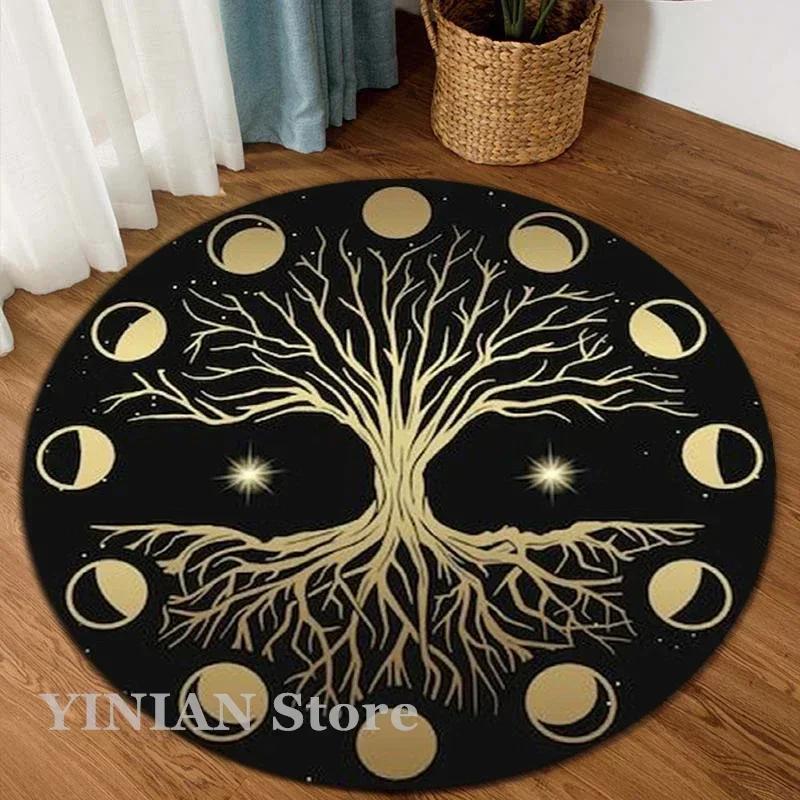 3D Viking Yggdrasil Tree of Life Area Rug Round Carpet Rugs for Living Room Bedroom Sofa Decoration Kids Play Non-slip Floor Mat