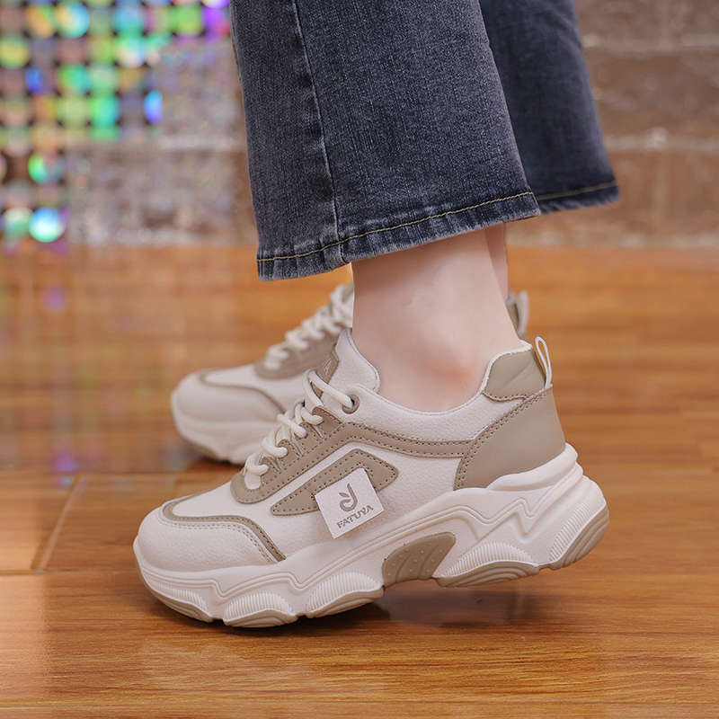 Casual sports shoes Student height increase wear-resistant running shoes Women's new spring platform retro style dad shoes