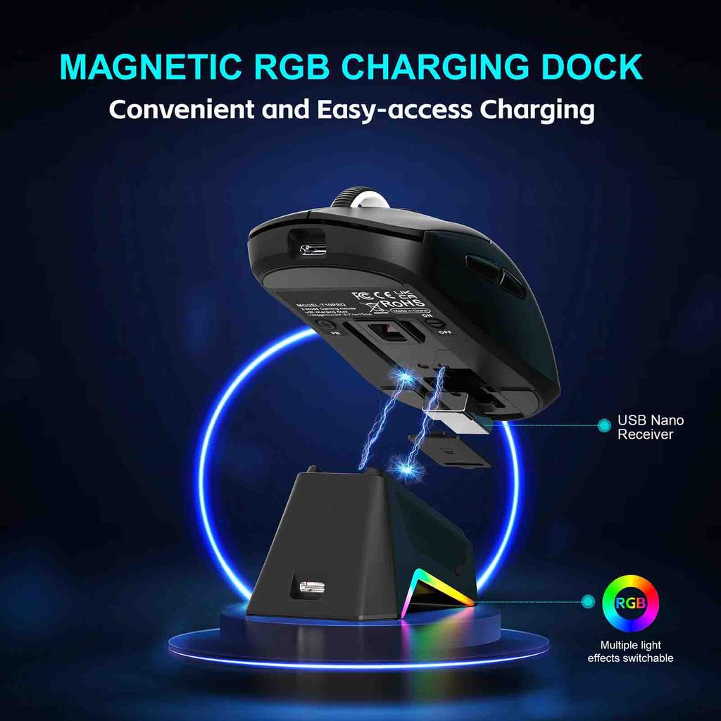 Lightweight Gaming Mouse 3 Mode with Charging Dock High Accuracy Sensor Programmable