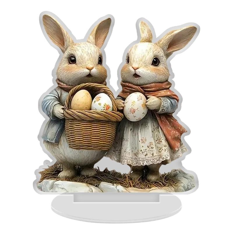Easters Decorations Easters Eggs Bunnies Figurines Spring Decors Acrylic Rabbit Statue Home Farmhouses Tabletop Decors