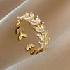 1pc Elegant Simple Wheat Design Copper Ring with Synthetic Zirconia – Fashionable Open Cuff Ring for Women