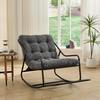 Outdoor Rocking Chair, Comfy Cushion, with Soft Thick Cushion,for Living Room, Bedroom, Reading Room, Black Frame with Grey Cushion
