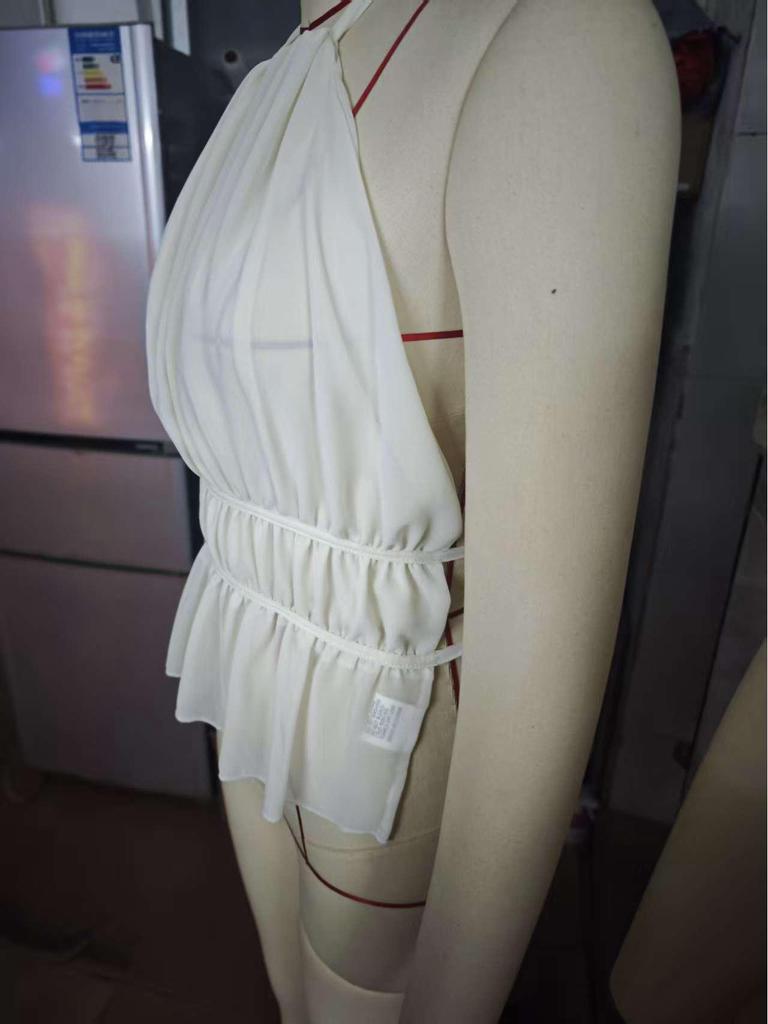 2026 Chiffon Pleated Halter Top with Open Back Lace-up Design