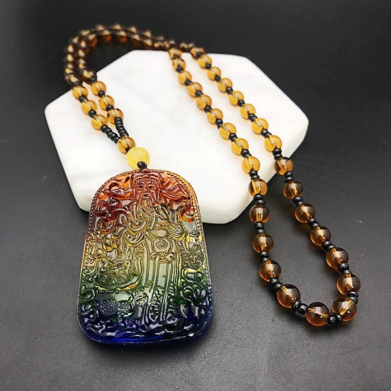 Chinese Style Three Colours Guanyin Buddha Necklace Pendant Exquisite Mascot Sweater Chain Fashion Jewelry Holiday Gift