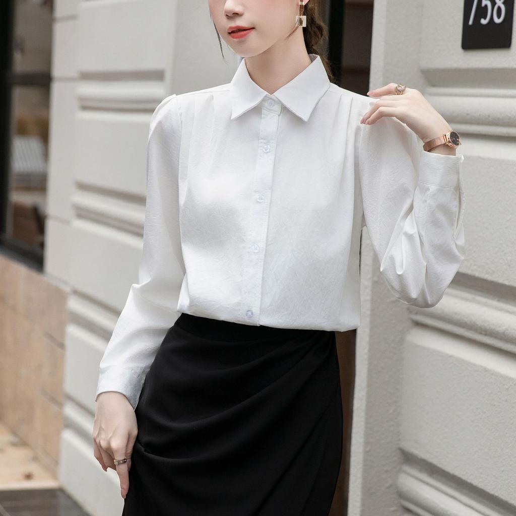 New Spring and Autumn White Long-sleeved Shirt for Women Professional Formal Wear Design Temperament Top White Collar Interview Shirt Summer