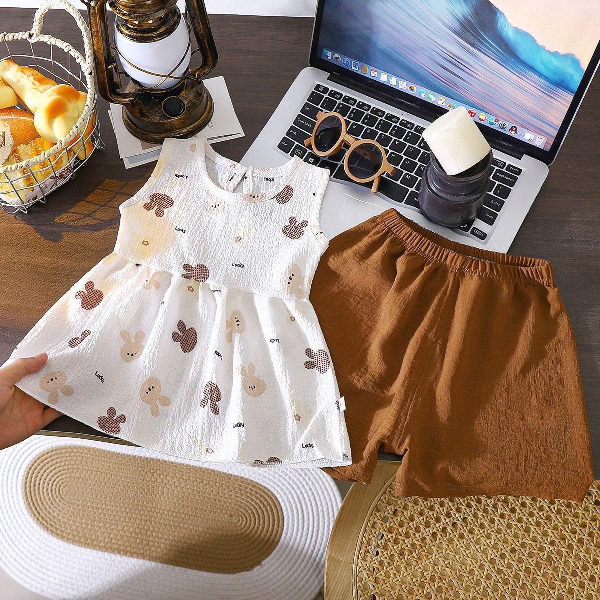 

Комплект из двух предметов с жилетом для девочек, летняя детская одежда с принтом 100 коричневый