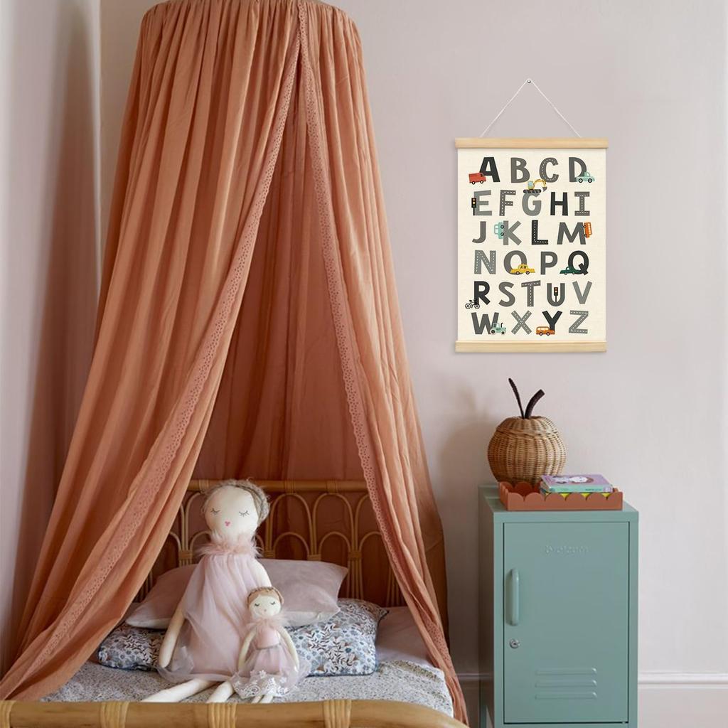XYDEG Transportation Car Alphabet Numbers Poster Hanger Frame,Baby Boy Nursery Playroom Wall Decor, Nursery Decor,ABC Banner Poster Wall Art with