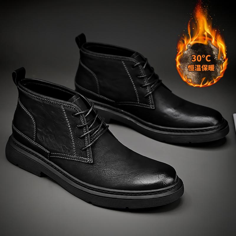 Luxury Men's Cotton Genuine Leather Boots Work Boots Men's Casual Shoes Fashionable Short Boots Hot Selling In Europe America