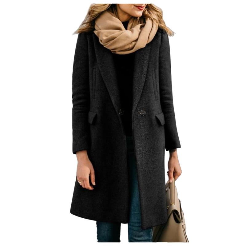 2024 Autumn/Winter Women's Long Wool Coat with Hidden Buttons - European/American Style