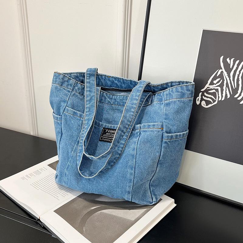 

Denim bag women s large-capacity commuter versatile shoulder bag casual literary and retro college student class tote bag
