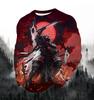 2026 Fashion Men's 3D Printed Round Neck Long Sleeve Loose Sweatshirt Japanese Samurai Sports Leisure Autumn Streetwear 2026