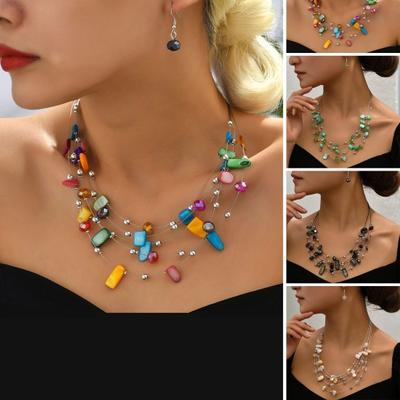 Sada Bohemian Style Multi Layers Asymetrický galvanický kámen Faux Crystal