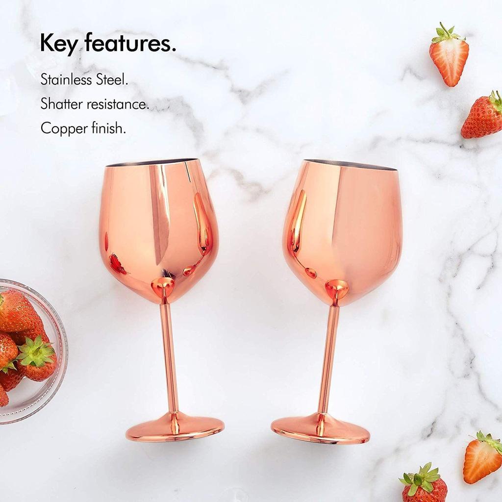 Glasses, Shatter Proof Copper Coated Unbreakable Wine Glass Goblets,Premium Gift for Men and Women, Party Supplies - 350 Ml Set of 2 Pcs