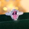 Size 6/7 Female Crystal Pink Zircon Stone Water Drop Engagement Ring Vintage Silver Color Wedding  For Women