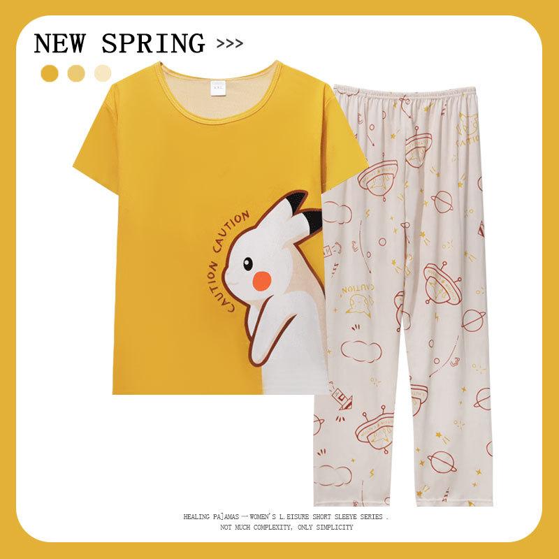 

[Yellow Rabbit] Factory various short-sleeved trousers pajamas women s summer cartoon cute spring and autumn thin suit loungewear M