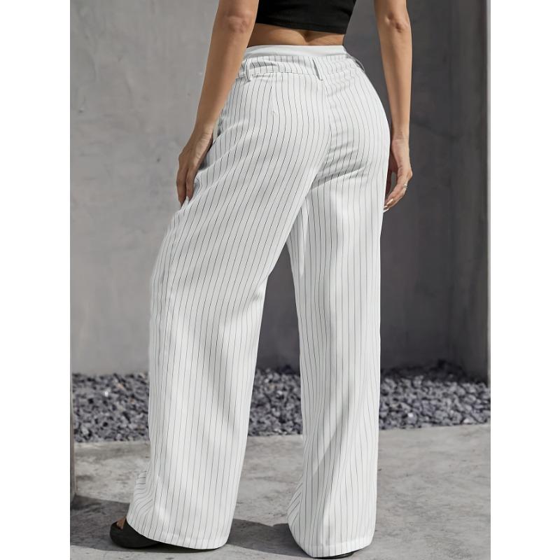 Women's Fashion Casual Stripe Print High Waist Trousers Pants & Capris