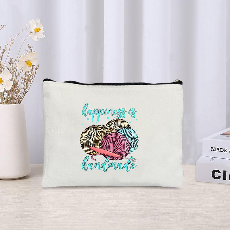 Make Love Knit Something Storage Zipper Bag Canvas Cosmetic Bags Travel Perfume Lipstick Pouch Wallet Gift for Knitting Lovers