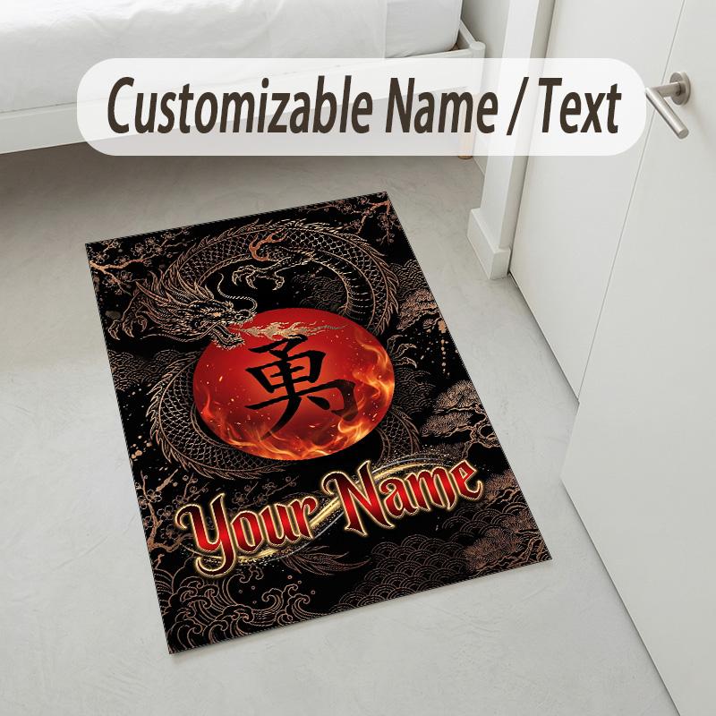 Dragon Phoenix Theme Crystal Velvet Rug Personalized Custom Name Text Soft Floor Mat Home Decor