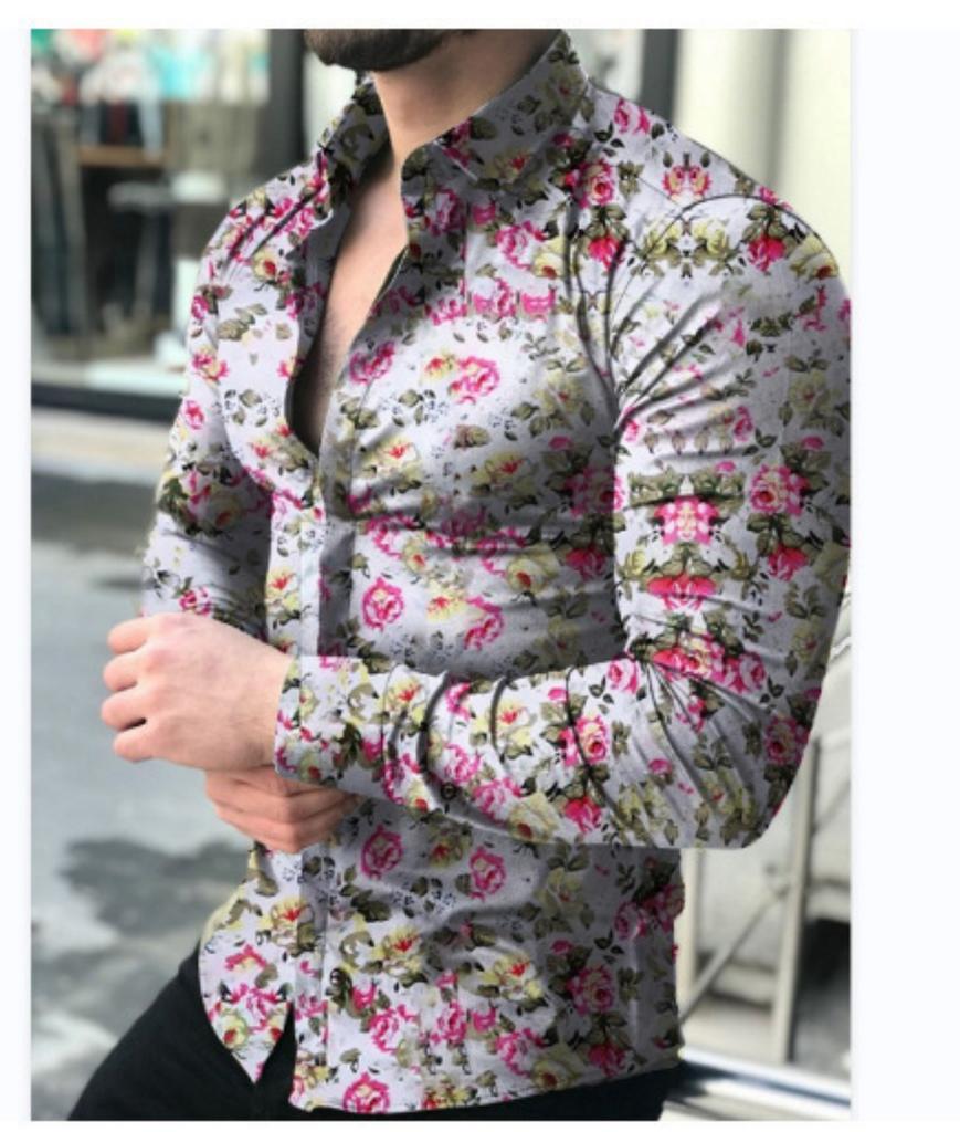 Men's Floral Print Long Sleeve Shirt, Slim Fit, Trendy Casual Wear