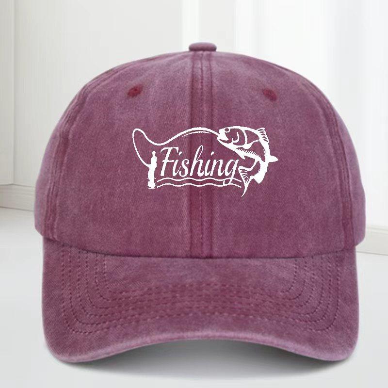 Fischerei-Print Baseballkappe für Unisex, Outdoor-Hut mit gebogenem Schirm, stylische amerikanische gewaschene Vintage-Baseballkappe, trendiger Stil