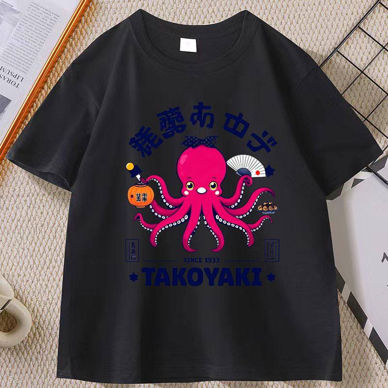 

Japanese Osaka Octopus Tshirt for Unisex Women Casual Cotton Short Sleeve Round Neck Printed Tshirt Takoyaki Anime Graphic Tees 4XL
