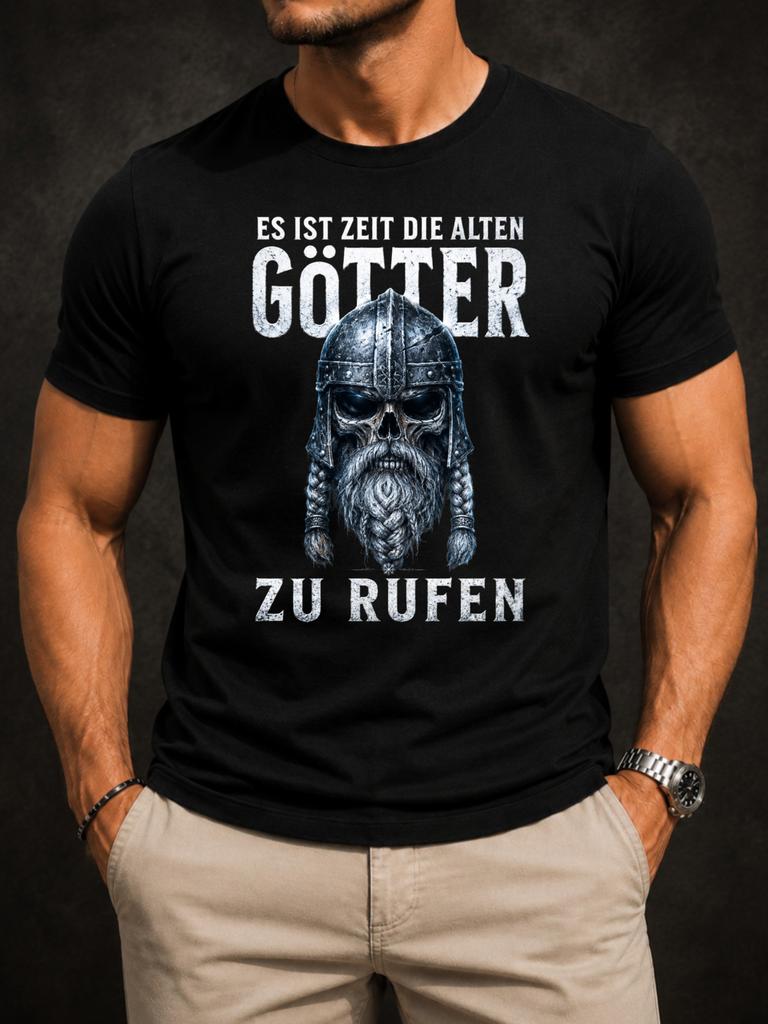 Gotter Zu Rufen Graphic With Blue Braided Beard And Bold Gerunisex Old Gods Lettering Unisex All Unisex All Tshirt