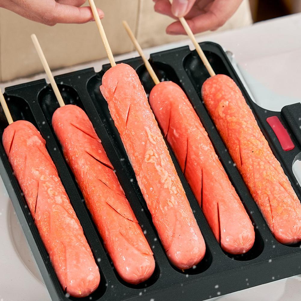 5 Grids Sausage Cooking Tool Pre-Seasoned Grilled Sausage Pot Hot Dog Pan Sausage Fry Pan for Outdoor Kitchen Breakfast