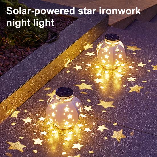 Outdoor Star Solar Lantern Waterproof Garden Light with Star Hollow Design Warm LED Glow Solar Lamp for Yard Patio Porch Lawn Pathway Decoration