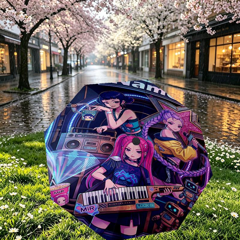 Custom Name Personalized Kpop Demon Hunter Print Umbrella, Auto Open Close, 8‑Rib Sturdy Frame, Commute Camping Hiking Use, Birthday Gift