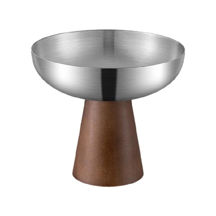 Wood Base And Stainless Steel Dessert Holder Elegant Serving Cup For Ice Cream Fruit Salad And Snacks